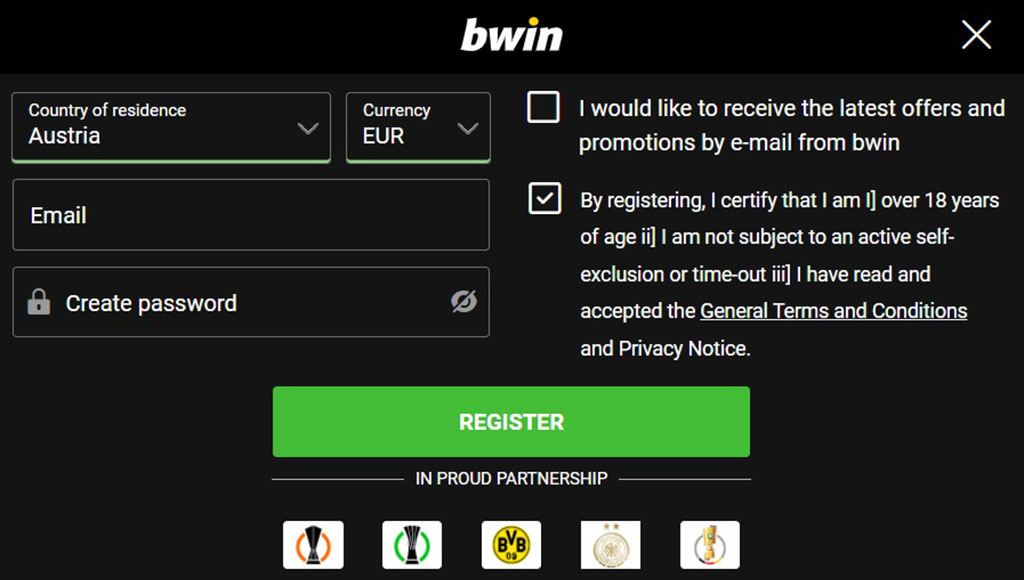 Регистрация и верификация в Bwin