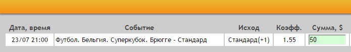 Ставка на Суперкубок Бельгии. Брюгге – Стандард. Прогноз на матч 23.07.16 - возвращена.