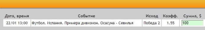 Ставка на Примера. Осасуна – Севилья. Прогноз на матч 22.01.17 - прошла.