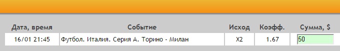 Ставка на Серия А. Торино – Милан. Прогноз на матч 16.01.17 - прошла.