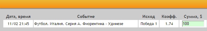 Ставка на Серия А. Фиорентина – Удинезе. Прогноз на матч 11.02.17 - прошла.