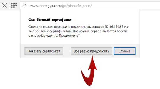 Принять сертификат безопасности для Opera