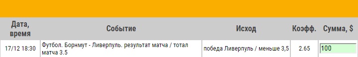 Ставка на АПЛ. Борнмут – Ливерпуль. Прогноз на матч 17.12.17 - не прошла.