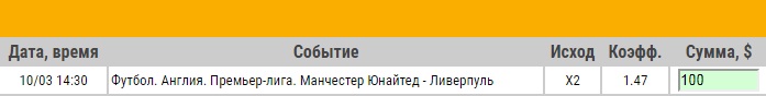 Ставка на АПЛ. Манчестер Юнайтед – Ливерпуль. Прогноз от экспертов на матч 10.03.18 - не прошла.